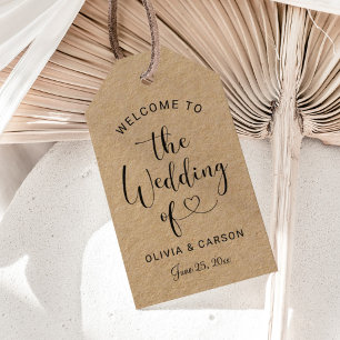 Etiquetas Para Regalos Favor de boda con monograma de letra corazón Kraft