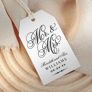 Etiquetas Para Regalos Favor de boda elegante guión de Sr y Sra en negro