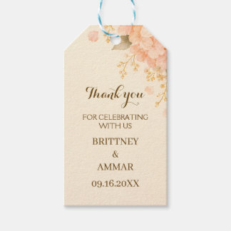 Etiquetas Para Regalos Favor de boda floral de Hortensia Dorada y Melocot
