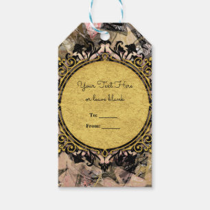 Etiquetas Para Regalos Favor de fiesta Abstract Swirl rosa negro y dorado