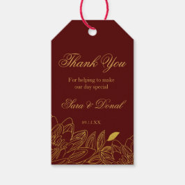 Etiquetas Para Regalos Favor de la Boda Borgoña con Flora de Oro Gracias 