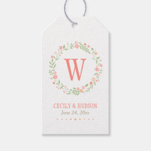 Etiquetas Para Regalos Favor de monograma con corona floral rosa coralo e