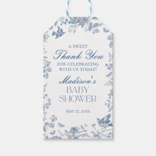 Etiquetas Para Regalos Favoritos de Baby Shower con Toile De Jouy Azul