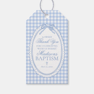 Etiquetas Para Regalos Favoritos de Bautizo con Moño Coqueto de Gingham A