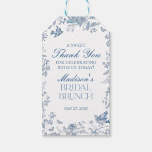 Etiquetas Para Regalos Favoritos de Brunch Nupcial con Toile De Jouy Azul