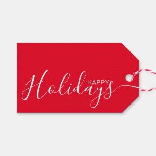 Etiquetas Para Regalos Felices fiestas Blanco Rojo Minimalista