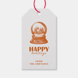 Etiquetas Para Regalos Felices Fiestas | Familia Personalizable Naranja y
