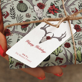 Etiquetas Para Regalos Felices Fiestas Floral Reindeer Skull Bull Skull