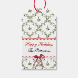 Etiquetas Para Regalos Felices Fiestas Muérdago Rojo Lazo Navidad Persona