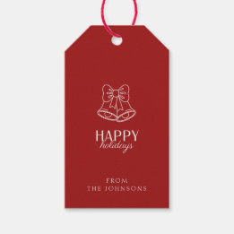 Etiquetas Para Regalos Felices Fiestas | Rojo y Blanco Personalizable Fam
