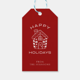 Etiquetas Para Regalos Felices Fiestas | Rojo y Blanco Personalizable Fam