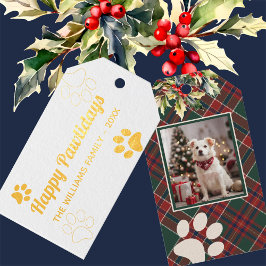 Etiquetas Para Regalos Felices Pawlidays Dog Paw Plaid Photo Navidades