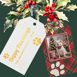 Etiquetas Para Regalos Felices Pawlidays Dog Paw Red Plaid Photo Navidade