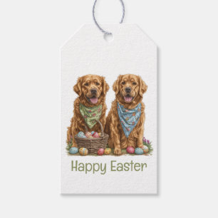 Etiquetas Para Regalos Felices recuperadoras de oro de Pascua perros en l