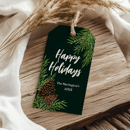 Etiquetas Para Regalos Felices vacaciones acuarela Pine Green Navidades