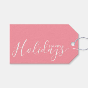 Etiquetas Para Regalos Felices vacaciones Blanco Rosa Minimalista