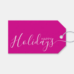 Etiquetas Para Regalos Felices vacaciones Blanco Rosado Caliente Minimali