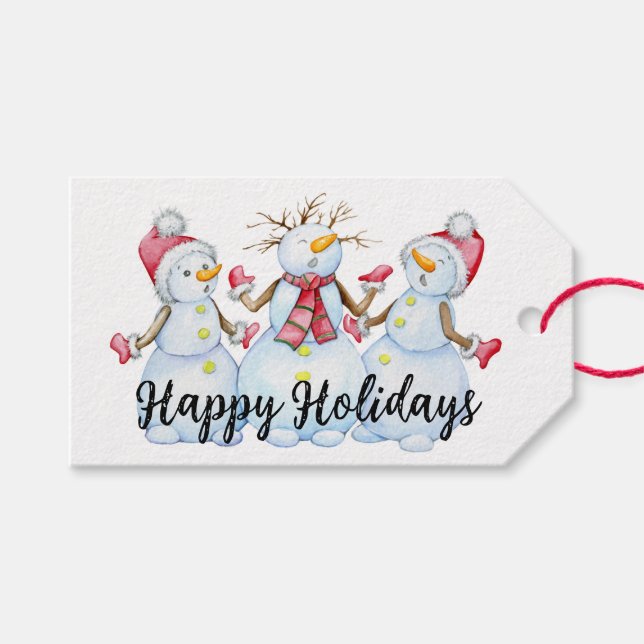 Etiquetas Para Regalos Felices vacaciones Snowmen (Frente (Horizontal))