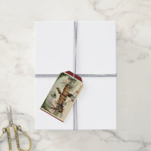 Etiquetas Para Regalos Feligreses de la iglesia de Navidad antigua en la