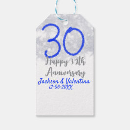 Etiquetas Para Regalos Feliz 30 aniversario de bodas con brillo azul plat