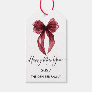 Etiquetas Para Regalos Feliz Año Nuevo 2027 Minimalista Lazo Borgoña