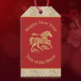 Etiquetas Para Regalos Feliz Año Nuevo Chino del Caballo Elegante Dorado 