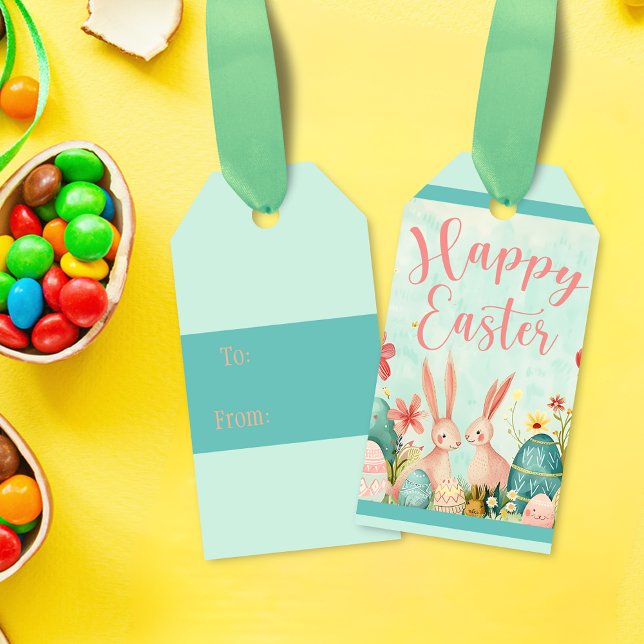 Etiquetas Para Regalos Feliz Año Pascua (Happy Easter light green watercolor Gift Tags)