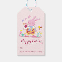 Feliz Año Pascua Conejo Rosa en Jardín