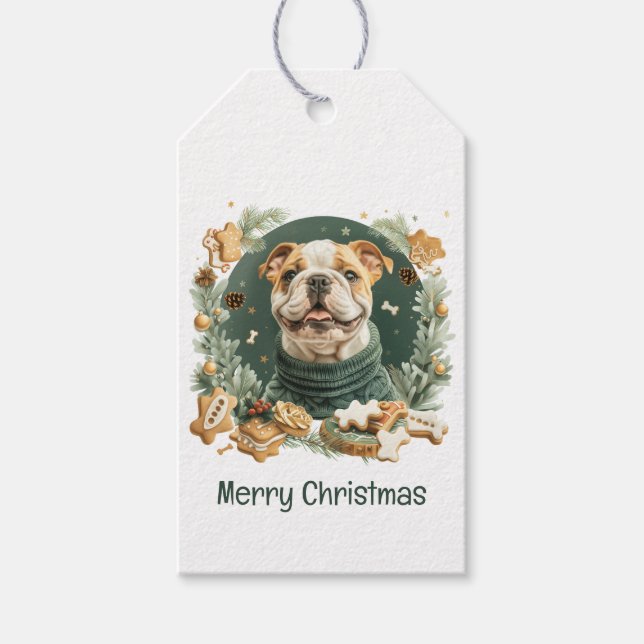 Etiquetas Para Regalos Feliz Bulldog inglés navideño (Anverso)