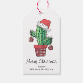 Etiquetas Para Regalos Feliz Cactus De Navidad Con Decoraciones | Vacacio