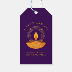 Etiquetas Para Regalos Feliz celebración de Diwali Diya Purple