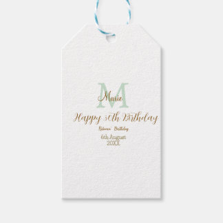 Etiquetas Para Regalos Feliz cumpleaños 30 dorado verde monograma pastel