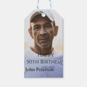 Etiquetas Para Regalos Feliz cumpleaños 50 nombre foto año hombre simple 
