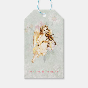 Etiquetas Para Regalos Feliz cumpleaños, ángel jugando a violín