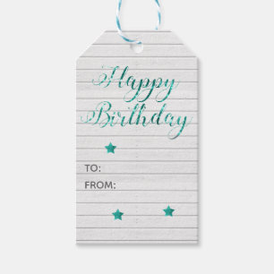 Etiquetas Para Regalos Feliz cumpleaños, caligrafía moderna, Bokeh Verde 