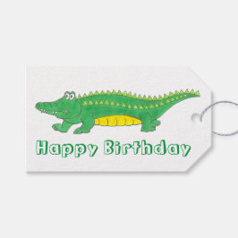 Etiquetas Para Regalos Feliz cumpleaños, cocodrilo del lagarto verde amar