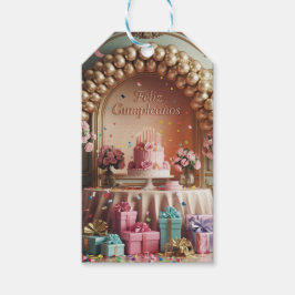 Etiquetas Para Regalos “Feliz Cumpleaños” Elegante Cumpleaños Rosa y Dora