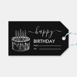 Etiquetas Para Regalos Feliz cumpleaños en negro y blanco