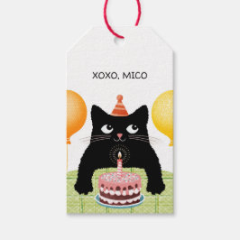 Etiquetas Para Regalos Feliz cumpleaños fiesta gato con torta y globos