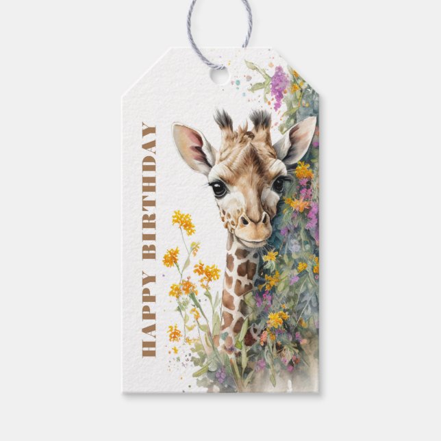 Etiquetas Para Regalos Feliz cumpleaños Giraffe (Anverso)
