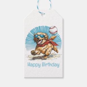 Etiquetas Para Regalos Feliz cumpleaños, Golden Retriever jugando al béis