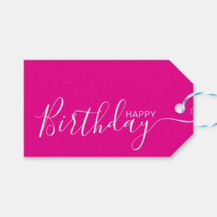 Etiquetas Para Regalos Feliz cumpleaños Hot Pink White Moderne