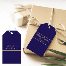 Etiquetas Para Regalos Feliz Cumpleaños Nombre en Guión Azul Oro
