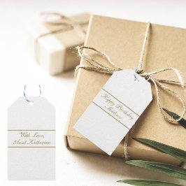 Etiquetas Para Regalos Feliz Cumpleaños Nombre en Guión Blanco Oro
