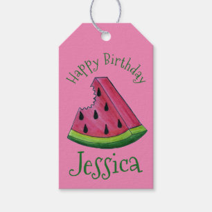 Etiquetas Para Regalos Feliz cumpleaños Pink Watermelon Slice Fruit Picni