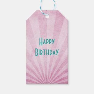 Etiquetas Para Regalos Feliz cumpleaños, rayos de sol rosados con textura