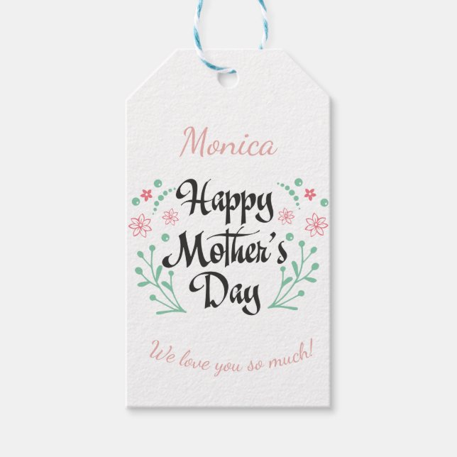 Etiquetas Para Regalos Feliz Día de la Madre con personalizado de flores (Anverso)