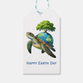 Etiquetas Para Regalos Feliz Día de la Tierra Tortuga Planeta y Árboles