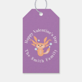 Etiquetas Para Regalos Feliz Día de San Valentín Axolotl Morado