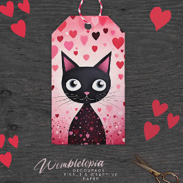 Etiquetas Para Regalos Feliz Día de San Valentín, gato negro y corazones